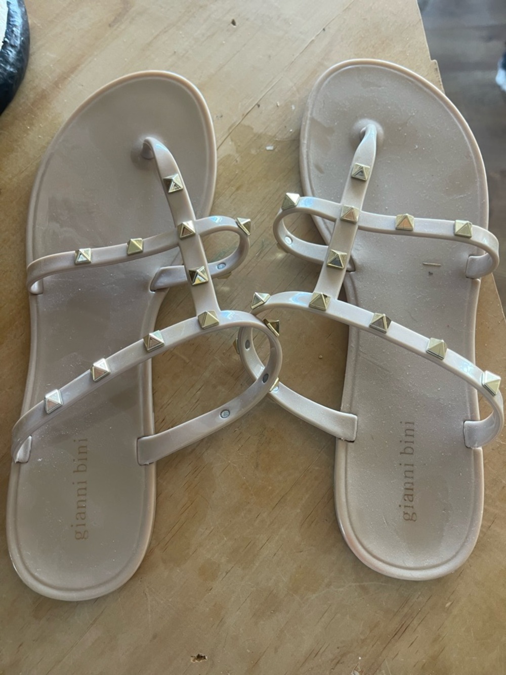 Gianni Bini Blush Nude Pyramid-Stud Slide Sandals